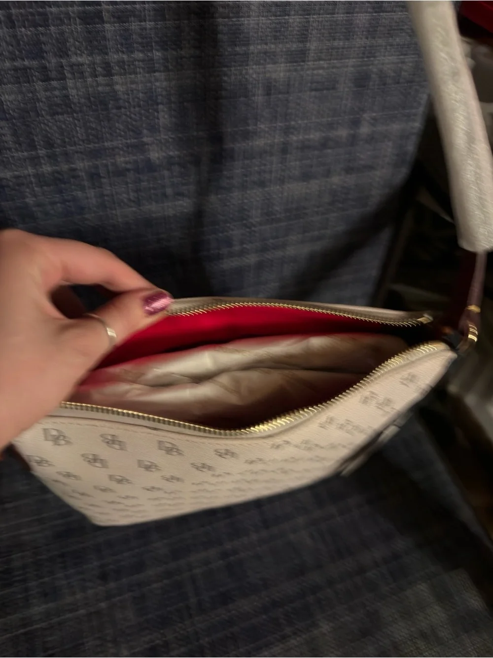 Dooney & Bourke Cream Logo Crossbody with Brown Trim - Picture 4 of 4